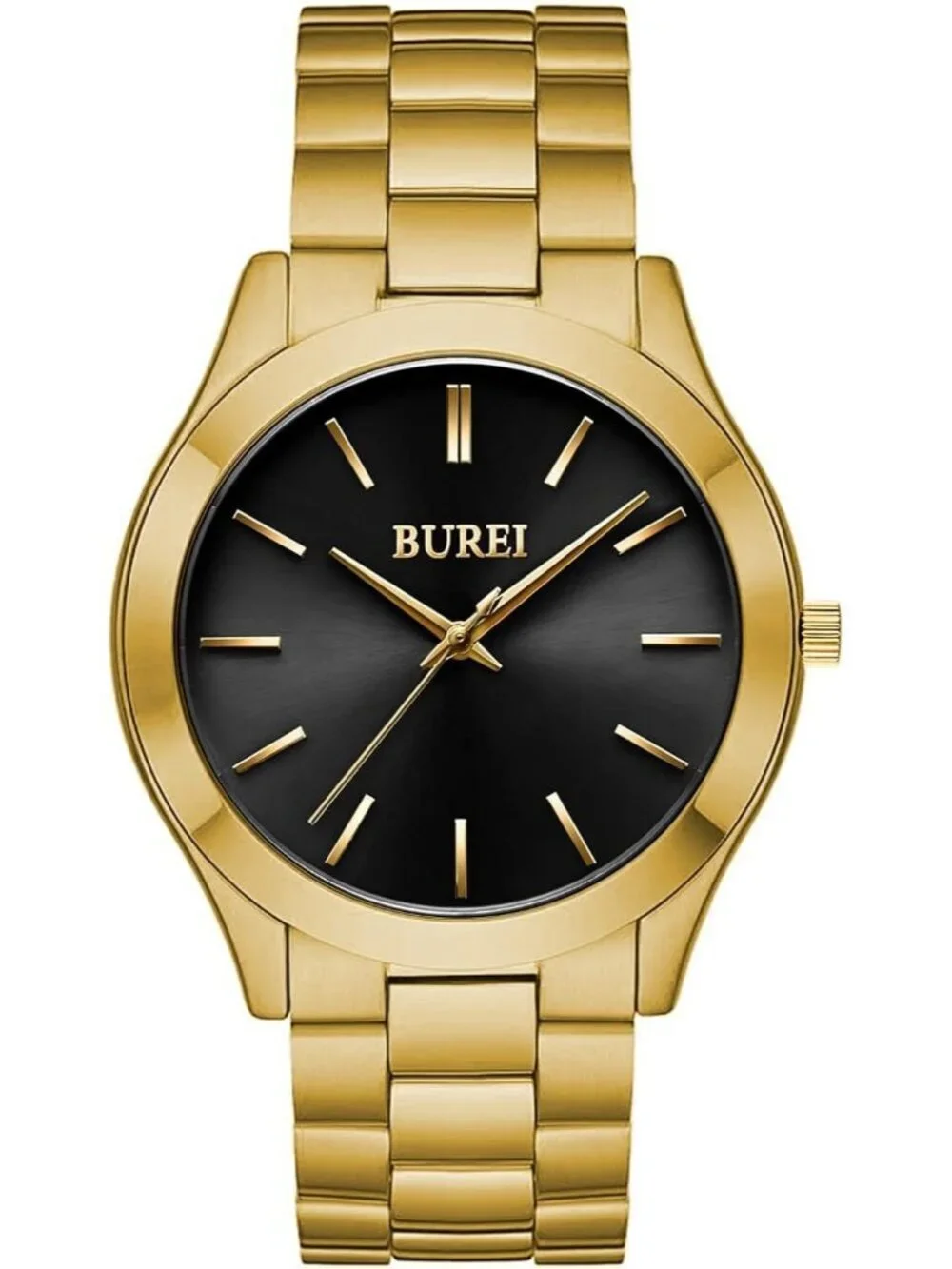 Men's Gold Black Analog Quartz Stainless Steel Waterproof Round Luxury Watch